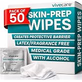 Vivecare Skin Prep Wipes (50 Count) - Adhesive Barrier Pads for Ostomy, IV | Sterile Skin Protectant Pads Create a Tac Barrier Film Between Skin &amp; Tap - No-Sting Prep for Catheter, Feeding Tube, Sensors