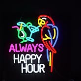 Parrot Always Happy Hour LED Neon Sign, 15"x12.2" USB 5V Bar Neon Light | Acrylic Backboard Colorful Cocktail Parrot Neon Wall Light Decor for Bar Pub Man Cave Home Party Cafe Wall Art Gift