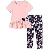 SOLOYEE Toddler Girl Clothes 2-8Years Girls Outfit, Short Sleeve Ruffle Bowknot Top+Floral Capri Pants 2Pcs Spring Summer Set