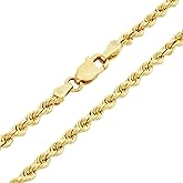 Nuragold 14k Real Yellow Gold 2mm Rope Chain Diamond Cut Necklace (16"-30") Italian Jewelry for Men & Women