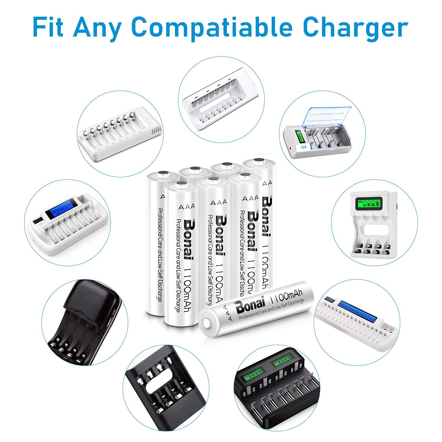 BONAI Akku AAA 1100mAh 16 Stück Wiederaufladbare Batterien hohe Kapazität 1,2V Micro AAA Accu NI-MH Aufladbare Akkubatterien HR03 Rechargeable Battery geringe Selbstentladung 9