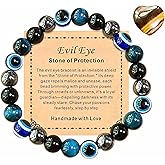 8mmEvil Eye Bracelets for Men and Women and Crystal Healing Worry Stones,Triple Protection Bracelet Handmade from Obsidian Tiger Eye Black Onyx,Can Bring Good Luck Couple Bracelet ,Valentine Day Gift