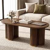 YOSHOOT Oval Fluted Coffee Tables for Living Room, 47" Wood Coffee Table,Walnut