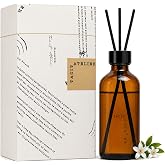 Tacit Atelier Westin White Tea Reed Diffuser Set, 6.7 fl oz, Bergamot | Amber glass bottle complements home decor; 3 black reeds provide flame-free fragrance for entryways, bedrooms, and offices