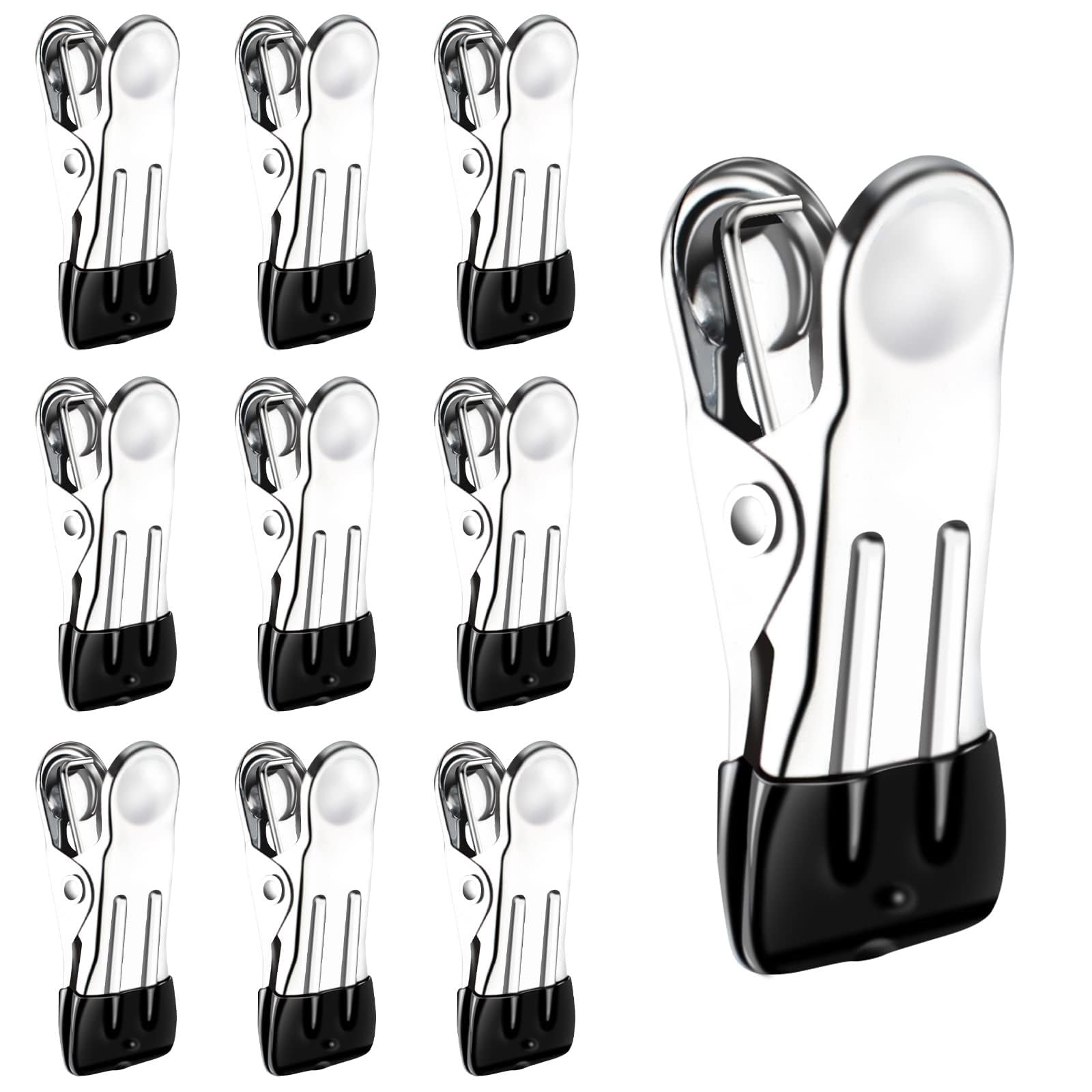 Clothes Pegs For Washing Line Pegs Stainless Steel Laundry Pegs Clothes Pins Clips Strong Metal Clothes Pegs Storm Pegs for Clothes Jeans Socks Towel Photos, Pack of 10(Black)