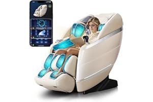 RelaxRelife 4D Full Body Massage Chair with Flexible 166° Track, Reading Light, 18 Massage Modes, 11 Techniques, 36 Airbags, Zero Gravity Recliner with Yoga Stretch and Foot Massage Beige