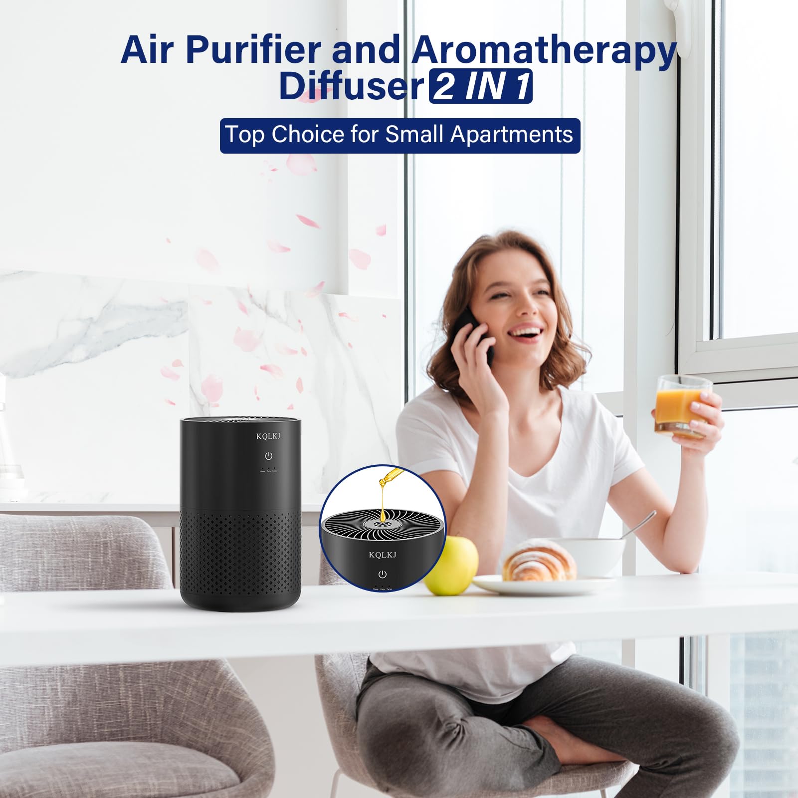 Air Purifiers for Bedroom Home, 20dB air purifier With Aromatherapy for Better Sleep, Small Room Air Cleaner Filter 99.99% Smoke, Allergies, Pet Dander, Odor, Dust, Office, Desktop, KQ-31, White