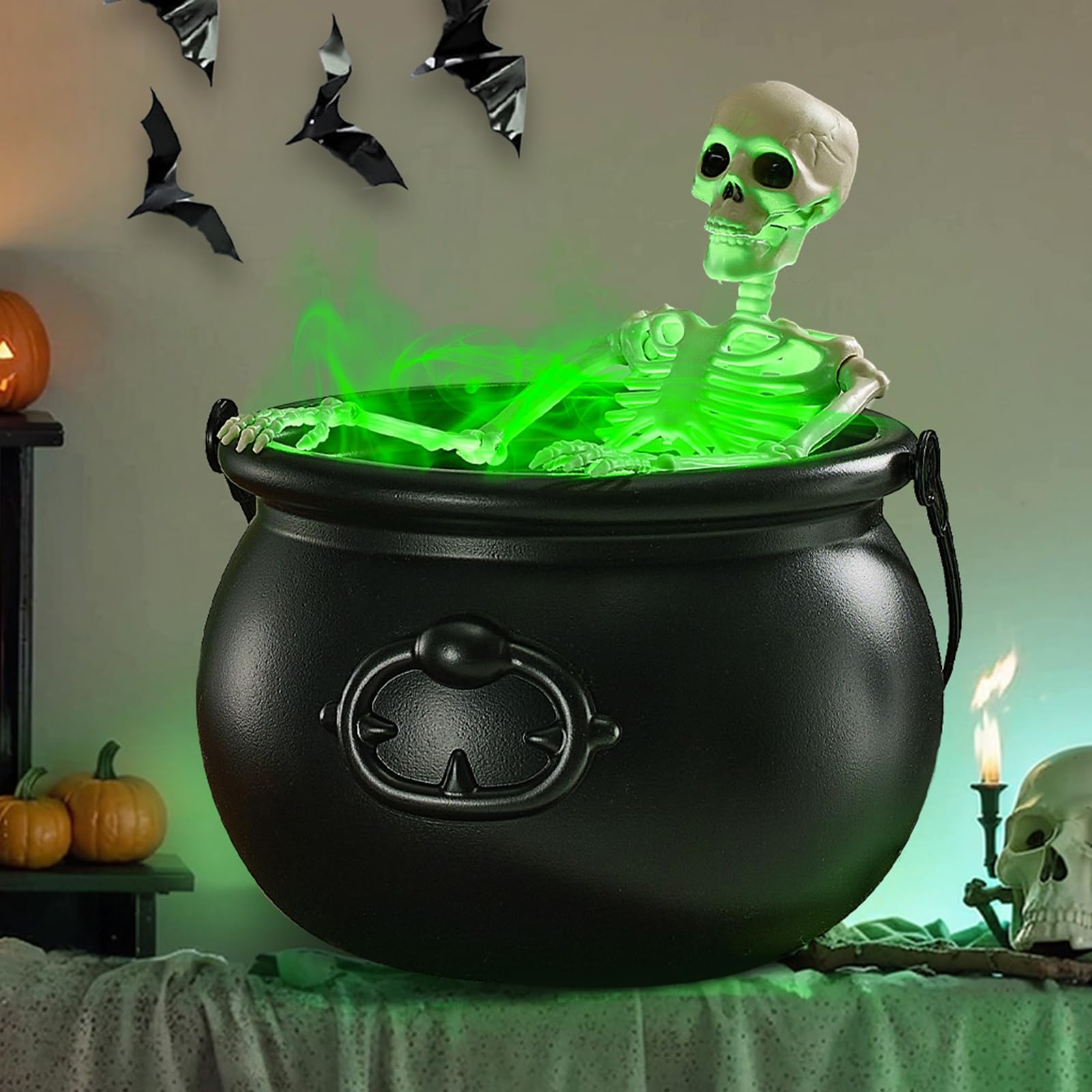 Halloween Decorations Indoor - Witches Cauldron with Skeleton & Fog ...