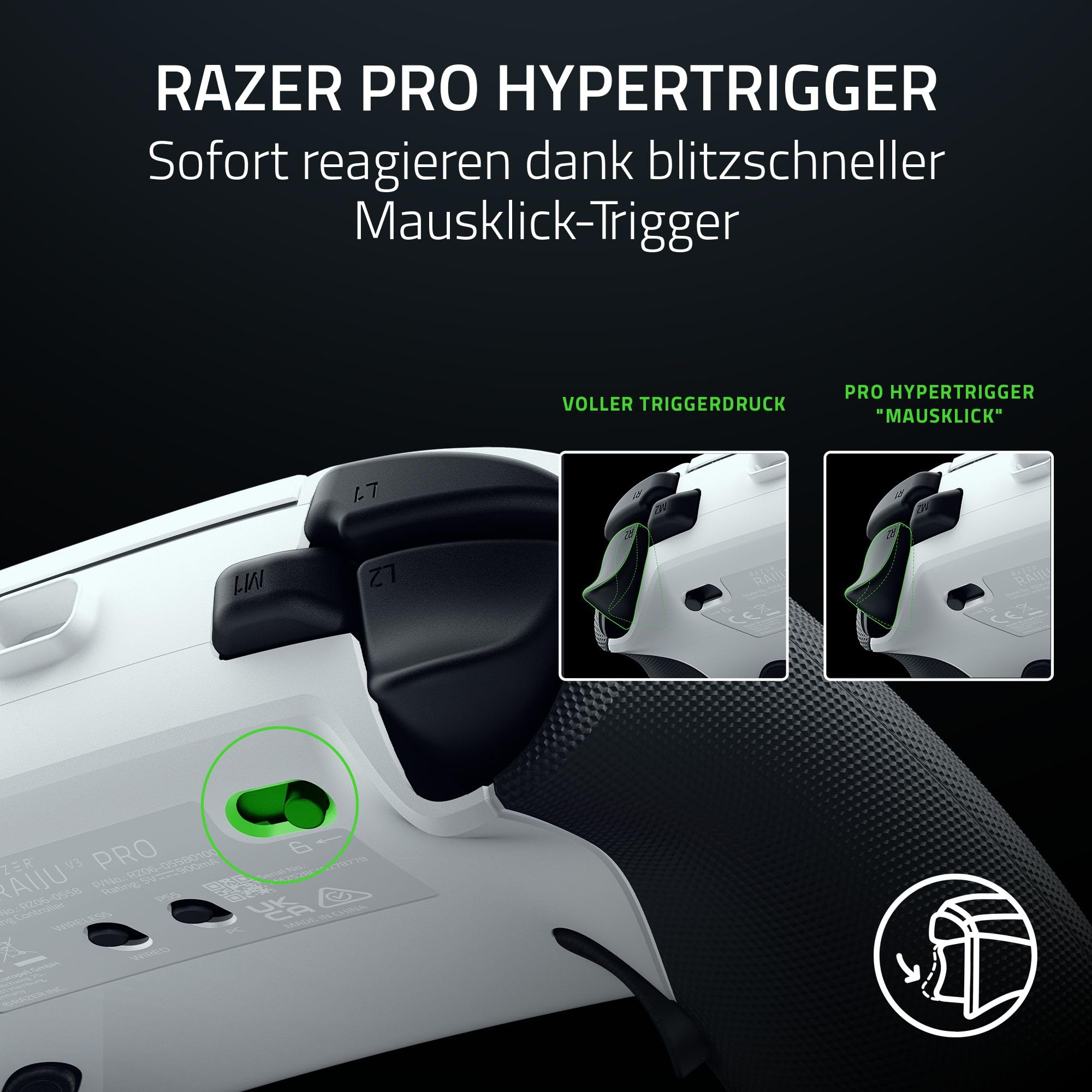 Razer Raiju V3 Pro - Kabelloser E-Sport-Controller für PlayStation 5 & PC - 4 abnehmbare Mausklick-Tasten & 2 Klauengriff-Bumper - TMR-Analogsticks - Pro HyperTrigger - Mecha-Tactile-Tasten | Weiß 5