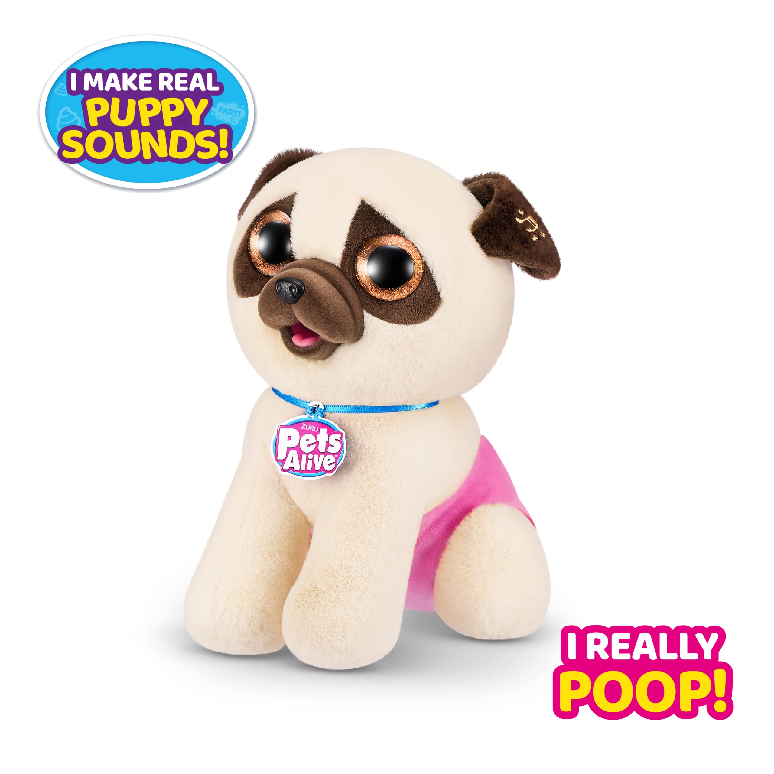 Pets Alive Pooping Puppies (Pug) by ZURU Surprise Puppy Plush, Ultra Soft Plushies, Interactive Toy Pets, Electronic Pet Puppy for Girls and Children