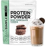 Clean Simple Eats Whey Protein Powder, Mint Chocolate Cookie Flavor, Naturally Sweetened, 100% Grass Fed Protein Powder with Digestive Enzymes, No Artificial Ingredients, Gluten Free, 30 Srvgs