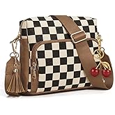 Duyijiff Checkered Crossbody Purses for Women Plaid Medium Cross Body Wallet Trendy Over the Shoulder Handbags