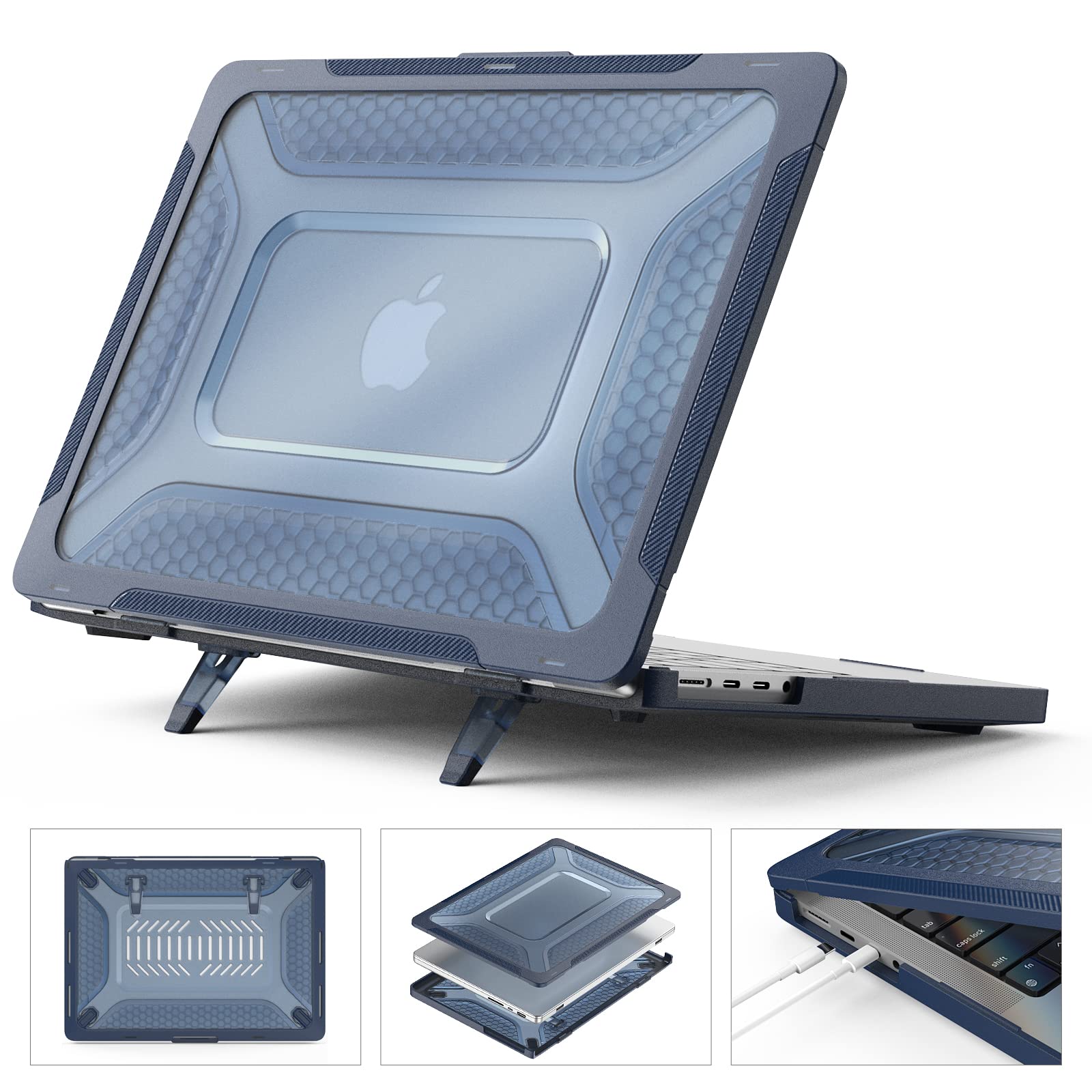 SEYMCY Cover Compatible with MacBook Pro 16 inch Case 2026 2025 2024 2023 2021, Protective Anti-Scratching Hard Shell with Foldable Stand M5 M4 M3 M2 M1 (A3186 A3403 A2991 A2780 A2485), Blue