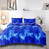 SDIII 3PCS Blue Galaxy Duvet Cover Set Queen, 1 Duvet Cover and 2 Pillowcase, Cute Duvet Cover for Kids Boys Girls and Teens, Zipper and Corner Ties