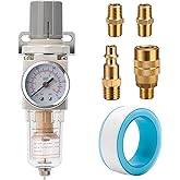 LNCHKA Pneumatic Air Compressor Filter Regulator Combo 1/4" NPT 150 PSI w/Adjustable Gauge-Water Separator,Metal Bracket,Manual Drain,5 Micron Brass Cartridge