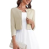 OmicGot Women's 3/4 Sleeve Open Front Knit Cropped Bolero Shrug Cardigan Sweater for Women S-XL
