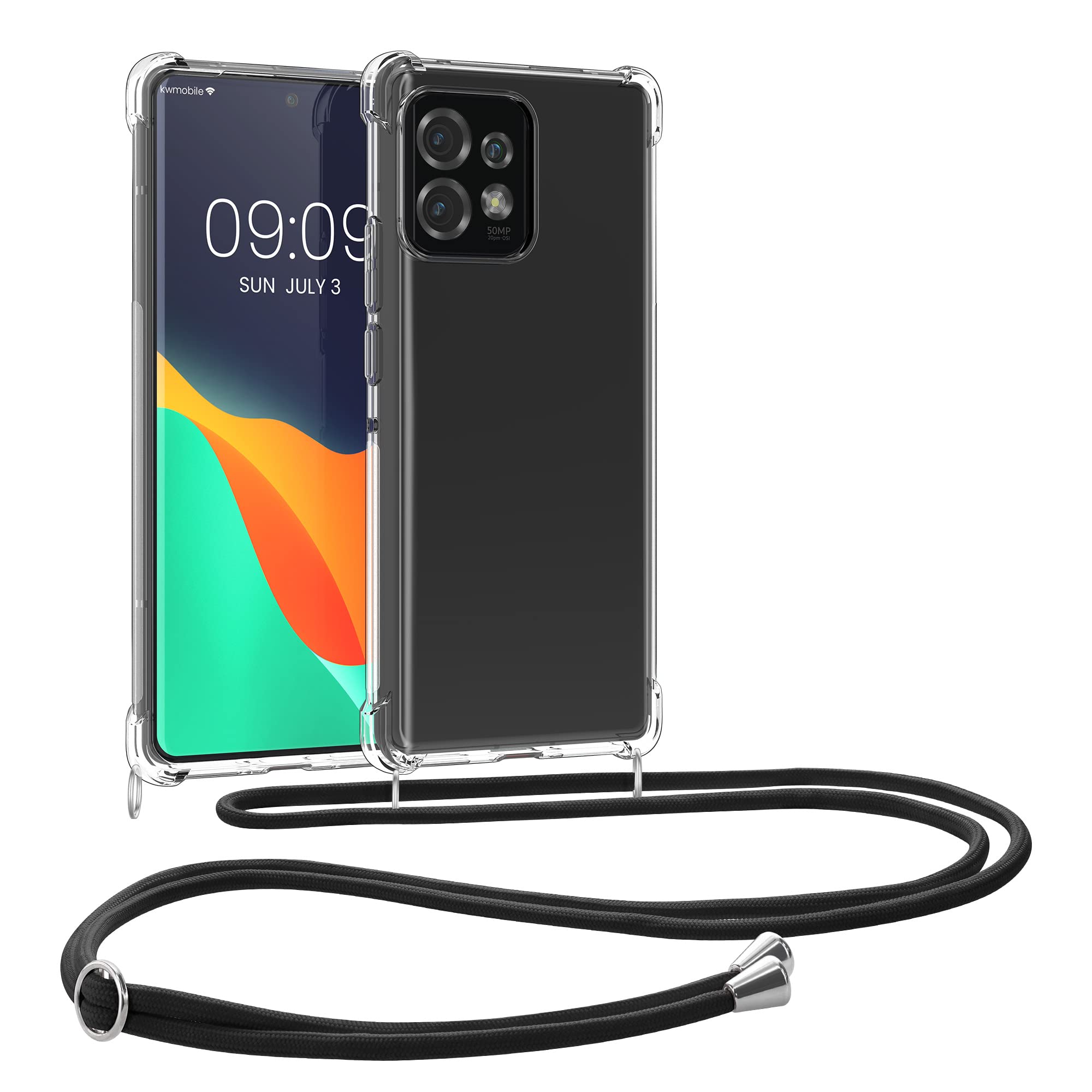 kwmobile Crossbody Case Compatible with Motorola Edge 40 Pro/Edge+ (2023) Case - Clear TPU Phone Cover w/Lanyard Cord Strap - Transparent/Black