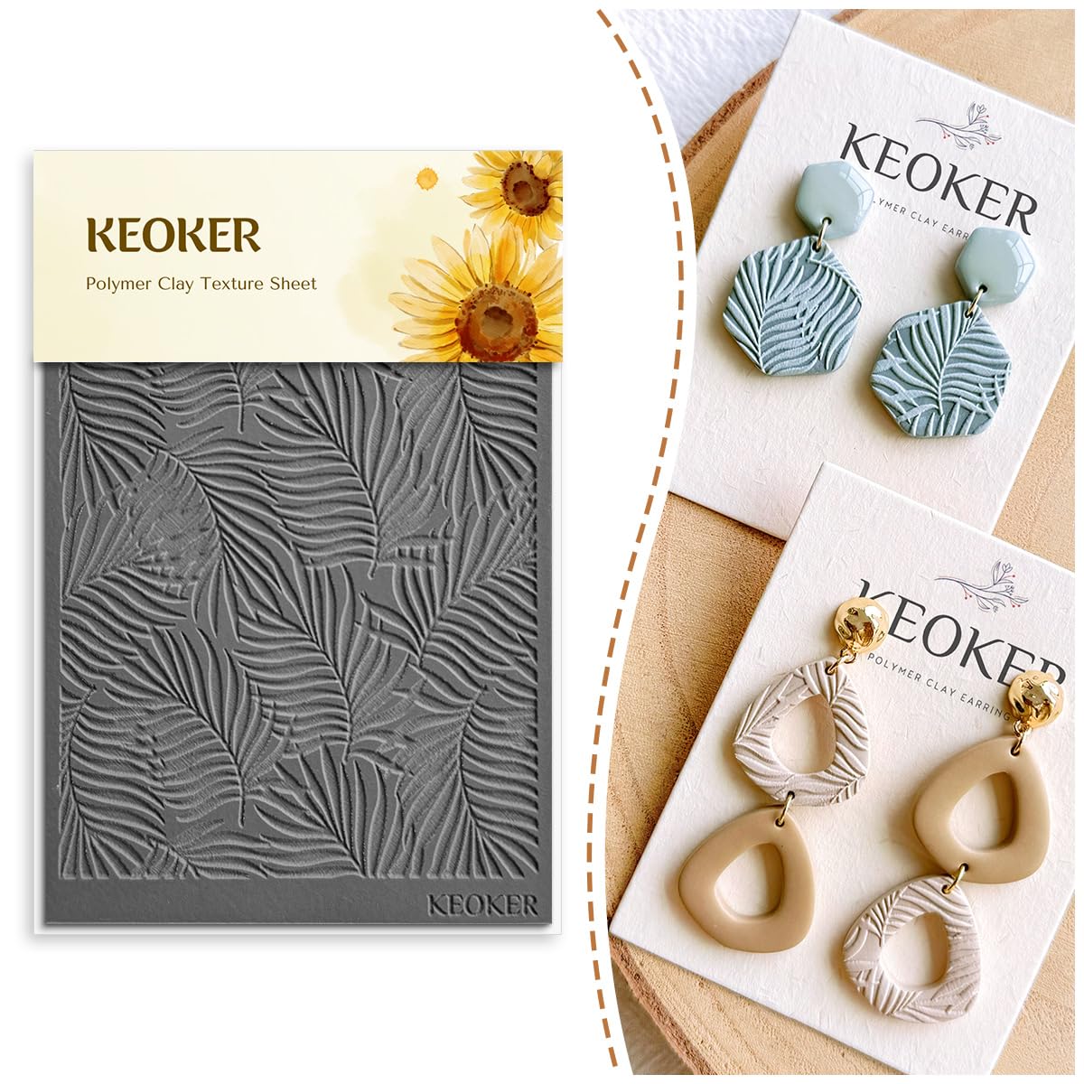 KEOKER Texture Sheets Set for Clay, Works With Clay Cutter, Effect as Texture Roller, Sheets for Clay, Earring Molds (Leaf C) — image 1