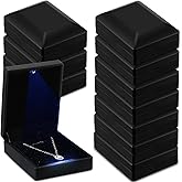 Landical 10 Pcs Pendant Necklace Box with LED Light Velvet Necklace Case for Pendant Bracelet Ring Earring, Jewelry Storage(Black)