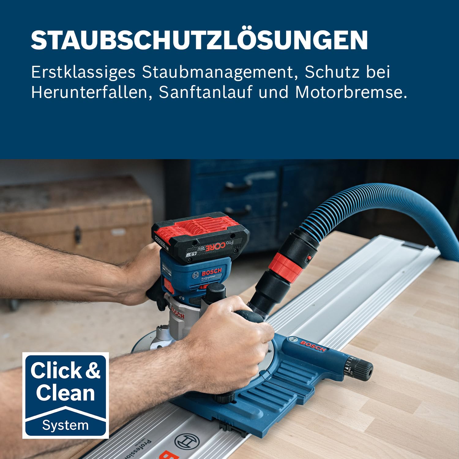 Bosch Professional 18V System Akku-Kantenfräse GKF 18V-8 (Parallelanschl., 2x Saugadapter Fr., Spanschutz, 8mm-Spannz., Spannschl., TE-Taucheinheit, 2x Saugadapter Taucheinh., L-BOXX o. Akku/Ladeger.) 3