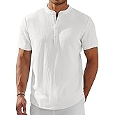 COOFANDY Men's Henley Shirt Short Sleeve Stand Collar Summer Casual Beach Hippie T-Shirts