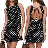 LOFAAC Women Sexy Polka Dots Tie Back Mini Dress Y2K Slim Fit Sleeveless Crew Neck Backless Going Out Short Dress