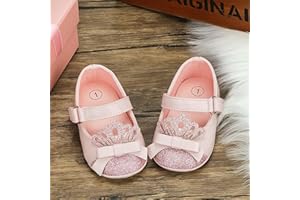 Baby Girls Mary Jane Flats Infant Crown Wedding Princess Shoes Non Slip Sole Lightweight Toddler First Walker Cirb Dress Shoe