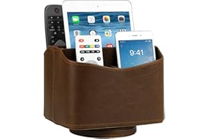 HofferRuffer Spinning Remote Control Holder, Remote Caddy, Spinning Remote Control Organizer, PU Leather (Classic Brown)