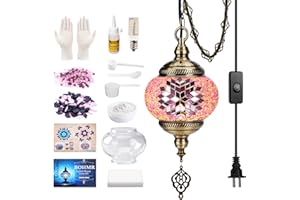 BOHMR DIY Turkish Mosaic Lamp Kit, 5.2"D Plug-in Stained Glass Pendant Hanging Lamp Making Kit with 15ft Cord-No Skills Neede