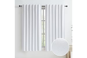 KEQIAOSUOCAI 100% Blackout Linen Curtains Back Tab Rod Pocket Bedroom Curtains 63 Inch Length Flax Burlap Textured Farmhouse Style Noise Reducing Sun Blocking Drapes W50 x L63, 2 Panels, Pure White