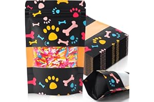 Dunzoom 200 Pcs Paw Dog Treat Bags by Puppy's 3.5" X 5.5" Paw Gift Bags Resealable Stand up Kraft Paper Zip Pouches for Canine Delights, Food-Safe Material (Black)