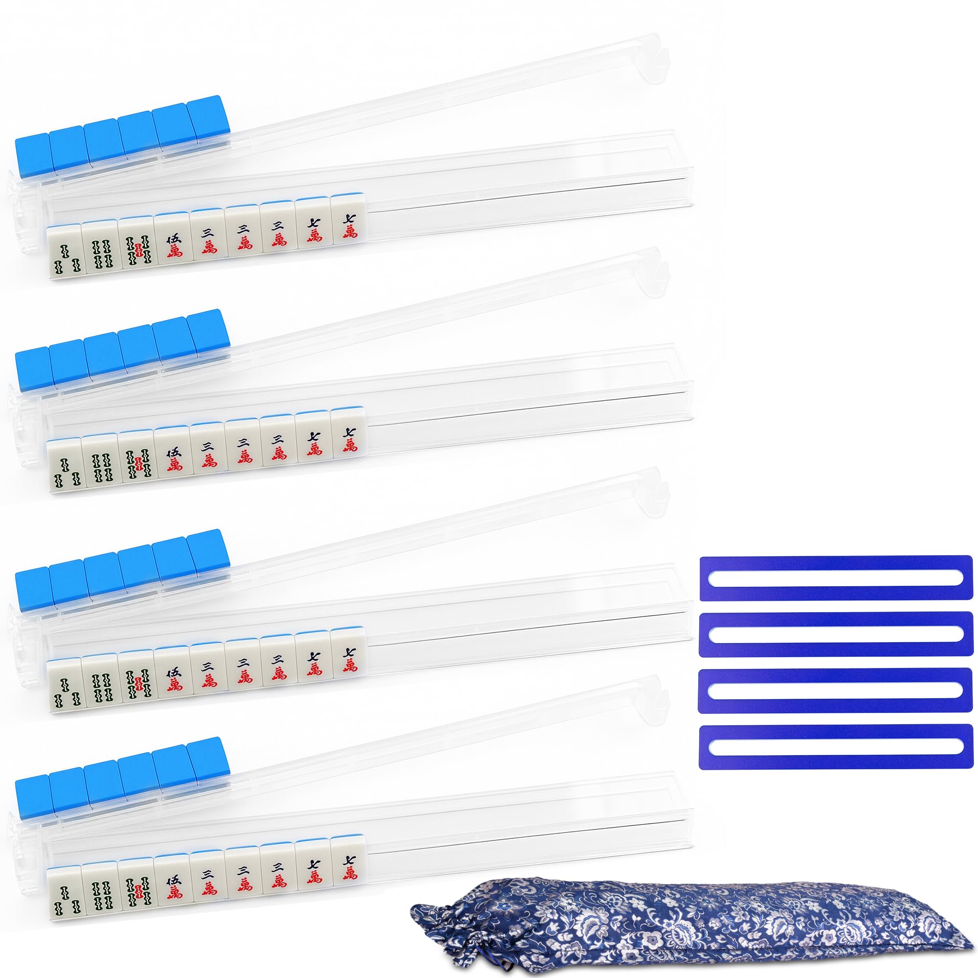 Photo 1 of Azconty 4 Packs Mahjong Racks with Pushers & Storage Bags, Clear Acrylic All-in-One Tile Rack with Line Finder, Modern American Mahjong Accessories (Transparent)