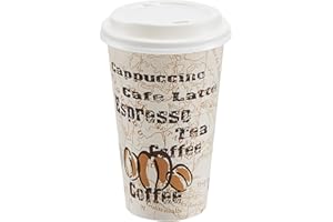 Amazon Basics To Go Hot Paper Coffee Cups with Lids, 16 oz, Café Design, Disposable, 100-Count