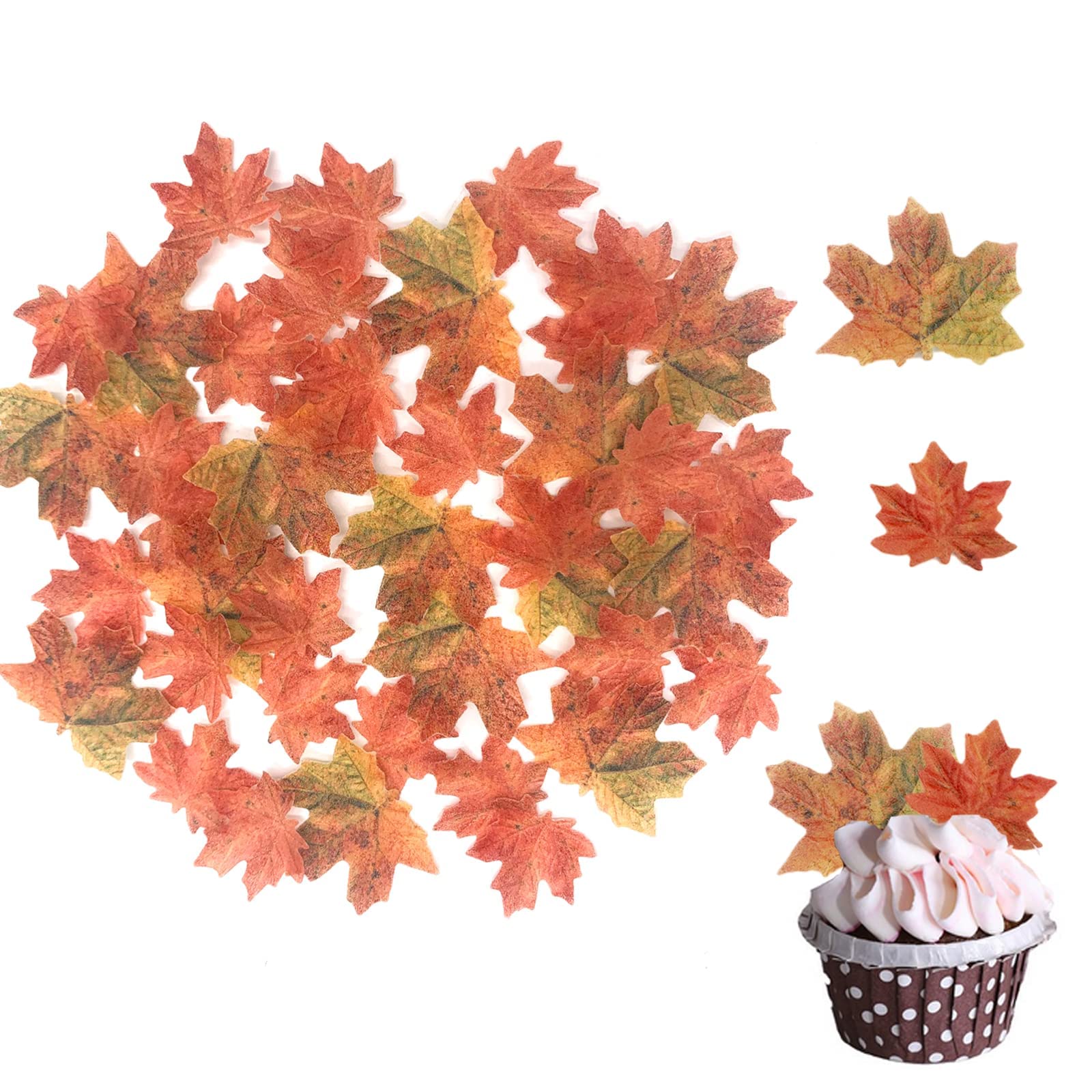 Photo 1 of Weraru 90 Pcs Edible Fall Leaves Gold Leaf Cupcake Toppers, For your Party Cake Toppers Decoration