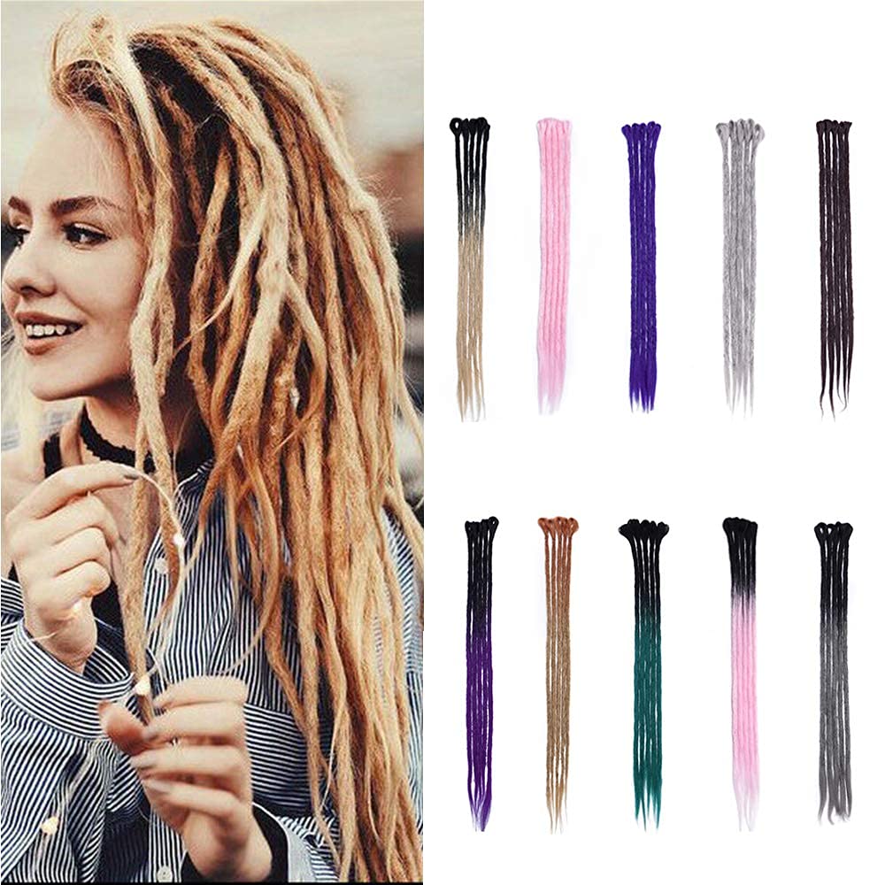 Silk-co Dreadlocks Braiding Hair Extensions All Human Handmade Ombre 24 inch Crochet Braids Reggae Hip-Hop Hairpiece Handmade for Braiding [Black-Dark Purple]