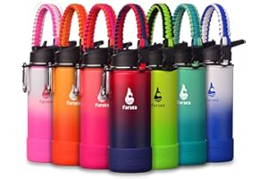Farsea Insulated Water Bottle With Paracord Handle, Protective Silicone Boot and 2 Lids (Straw Lid & Spout Lid), Stainless Steel Water Bottle Wide Mouth, Double Wall Sweat-Proof BPA-Free, 18 oz