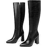 COLETER Women's Knee High Boots Pointed Toe Chunky Gogo Boots Zipper Block Heeled Tall Dress Boots