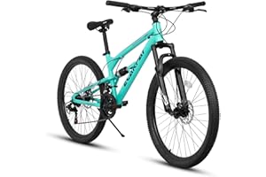 ALAKFORM Mountain Bike 24/26/27.5 Inch,Full Dual Suspension, 21-Speed Disc Brake,Carbon Steel Adult Sport Bicycle for Mens Womens