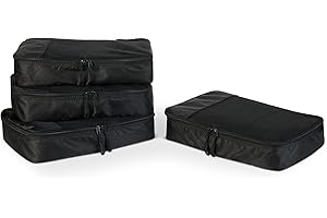Amazon Essentials 4-Piece Packing Cubes Travel Accessories Set, Luggage Organizer with Double Zipper, Mesh Top, 100% Polyester, Medium, Black (Previously Amazon Basics)