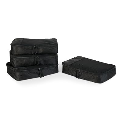 Amazon Essentials 4-Piece Packing Cubes Travel Accessories Set, Luggage Organizer with Double Zipper, Mesh Top, Space-Saving, Medium, Black (Previously Amazon Basics)