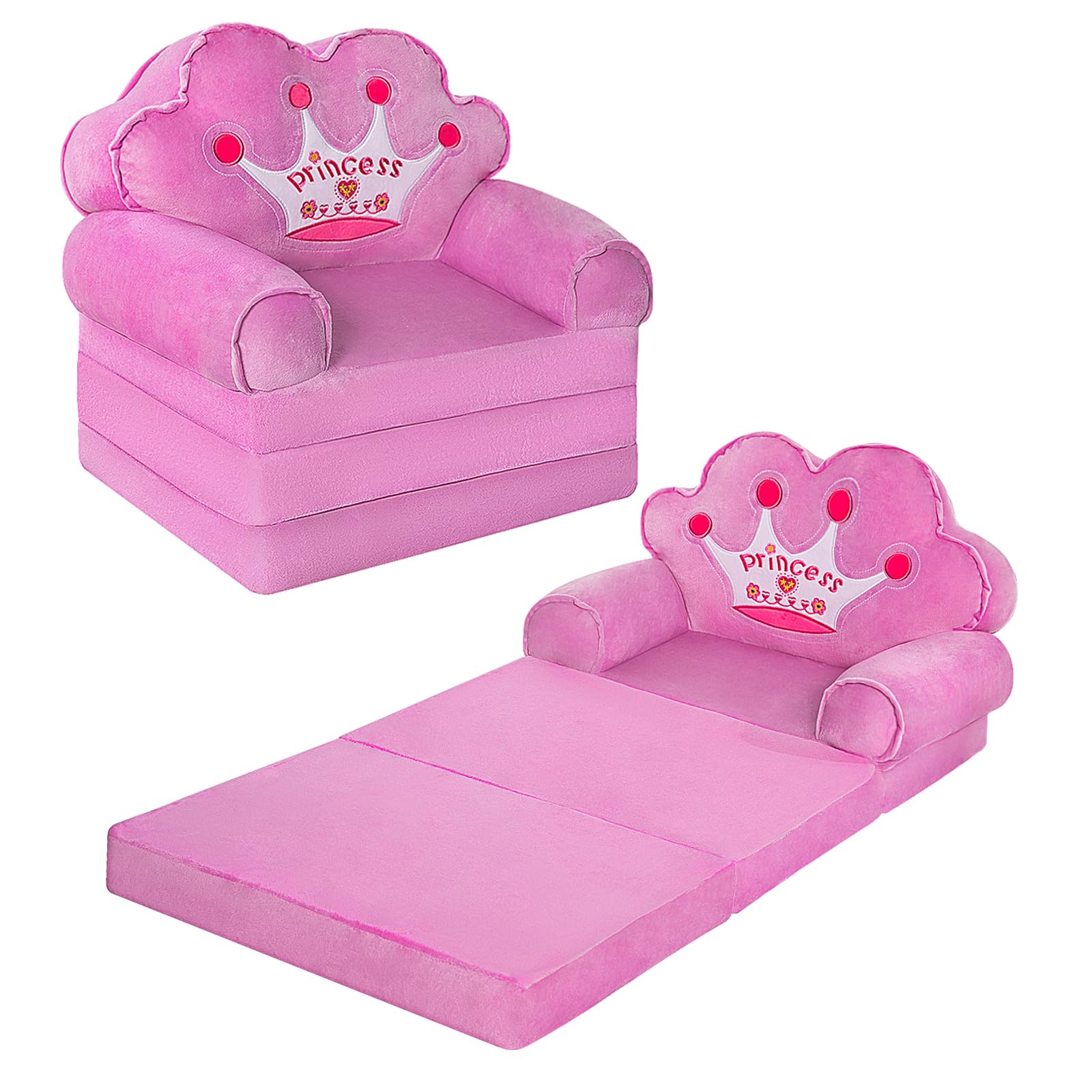 MOONBEEKI Kids Couch Fold Out, Foldable Princess Chair for Toddlers 1-3 ...