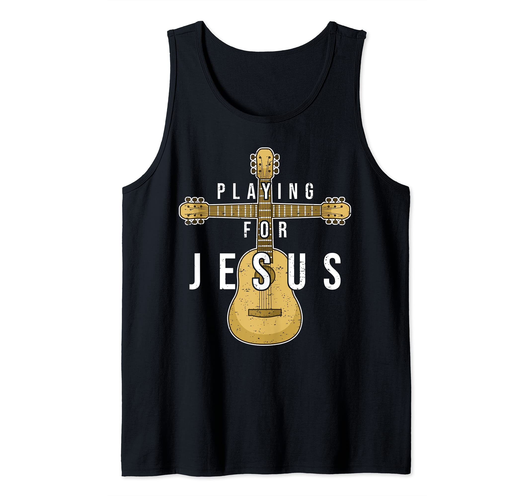 Christian Music Guitar Player Jesus Guitarist Crucifix Tank Top