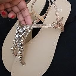 jeweled metallic ankle strap flat sandals