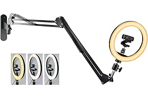 Upgraded Webcam Wall Mount Selfie Light, 10'' Ring Light with Boom Arm Webcam Wall Stand Holder compatible with Logitech C920
