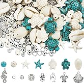 SUNNYCLUE 1 Box About 322Pcs Turquoise Turtle Beads Seashell Beads Ocean Summer Themed Beach Shell Connector Starfish Scallop Dolphins Charms for Jewelry Making DIY Supplies Crafts Kit Women Adults