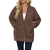 Saodimallsu Womens Chunky V Neck Cardigan Sweater Puff Sleeve Knit Cardigans Button Down Outwear with Pockets 2025