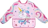 WERNNSAI Unicorn Art Smock Kids Apron Long Sleeve 3 Pockets Waterproof view 2