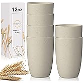 Wrova Wheat Straw Cups 6 PCS Good Alternative to Plastic Reusable Cups 12 oz Unbreakable Drinking Cup Reusable Dishwasher Safe Water Plastic Glasses Beige