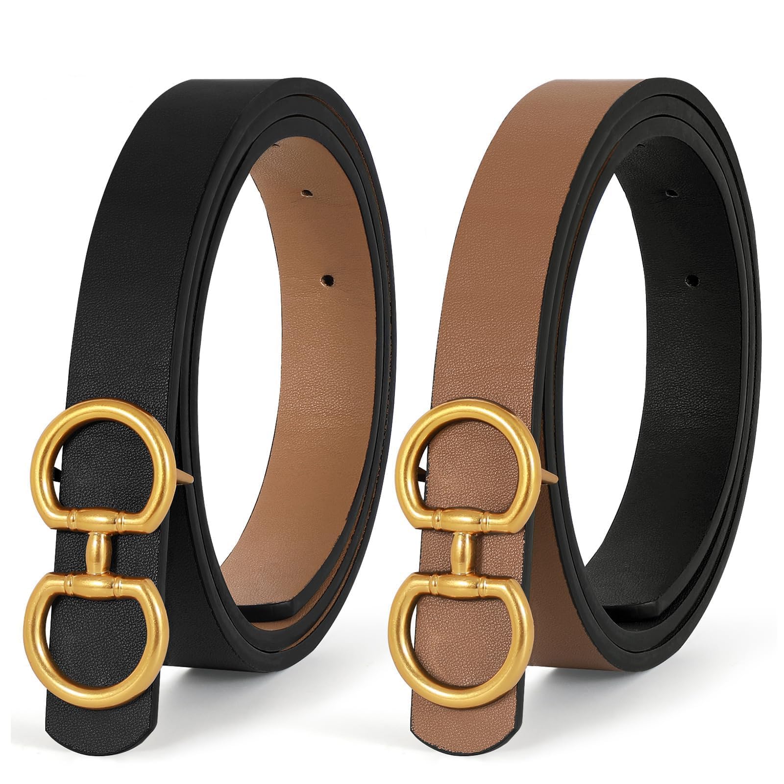 7599 Women Reversible Leather Belt, Width Reversible Leather Belt for Women With Gold Buckle Ladies  main image 3
