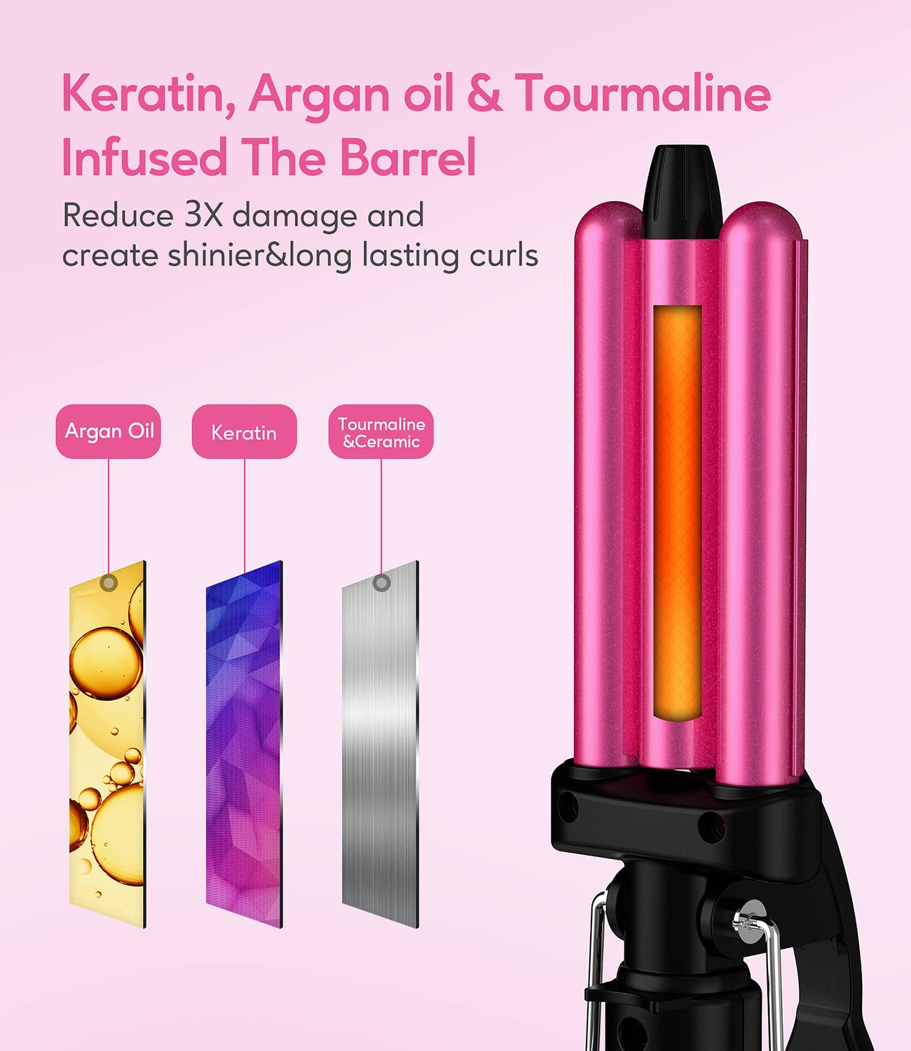 Mini Waver Curling Iron, 1/2 Inch, Hair Crimper for Women Beach Waves, Keratin & Argan Oil Infused, Dual Voltage, Pouch Bag